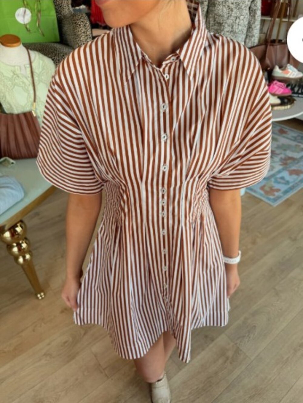 Longhorn Gameday Dress! Brown and White Striped Button Down Shirtdress